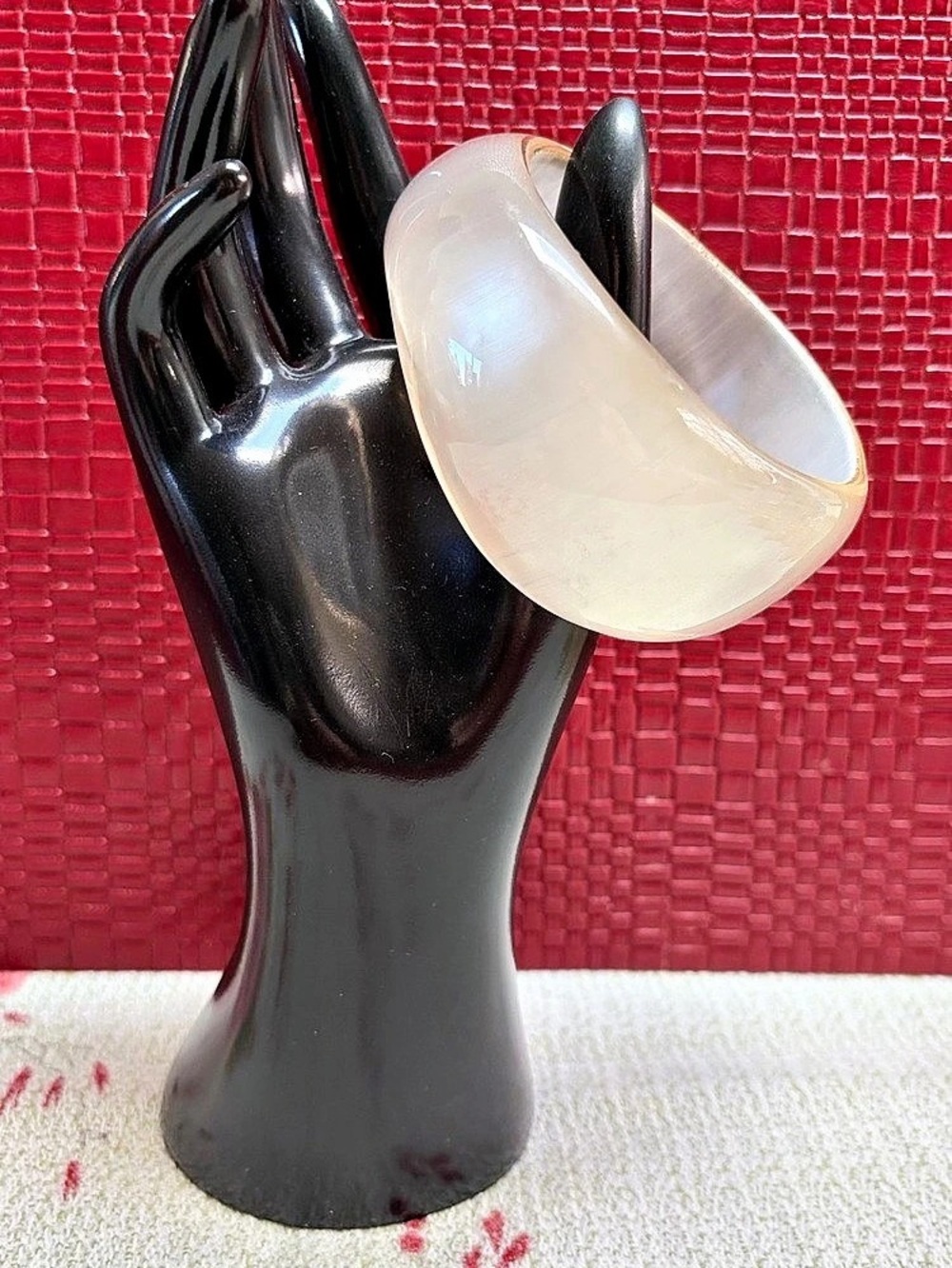 Bangle Bracelet Chunky White Lucite Plastic Moon Glow 10.25”